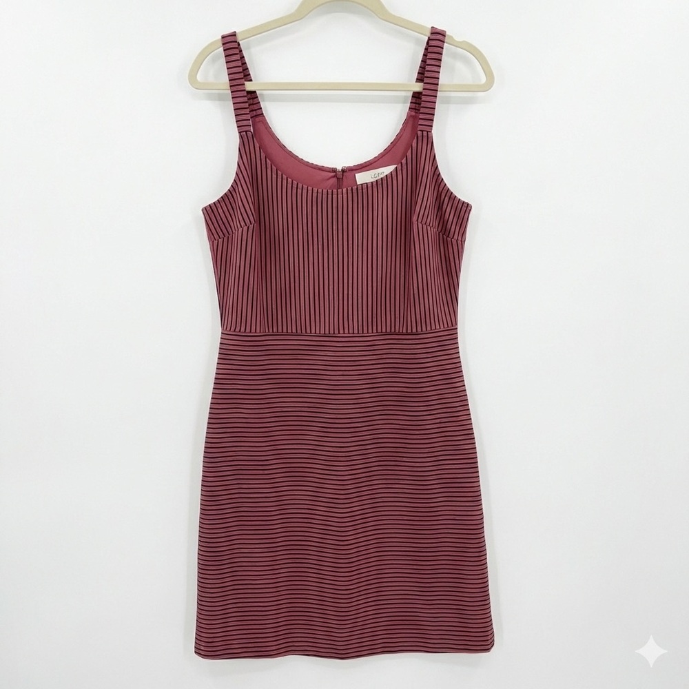 LOFT Mauve and Black Striped Ribbed Mini Dress